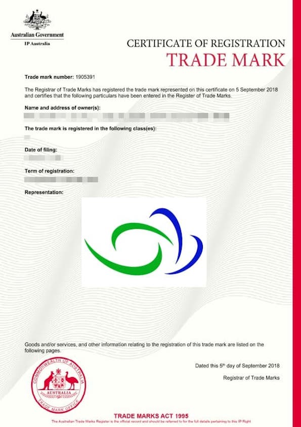 澳洲商標證書/Australia Trademark(AU) Certificate