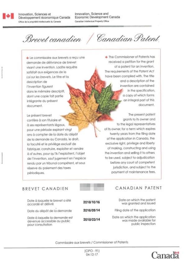 加拿大發明專利證書/Canada Invention Patent(CA) Certificate